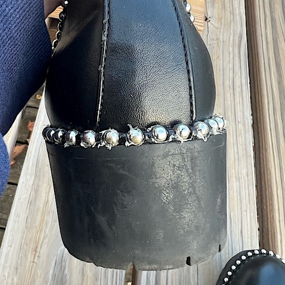 Black Leather Silver Bead Adorned Moto Boots SZ 7! E/VGUC! - Picture 10 of 16